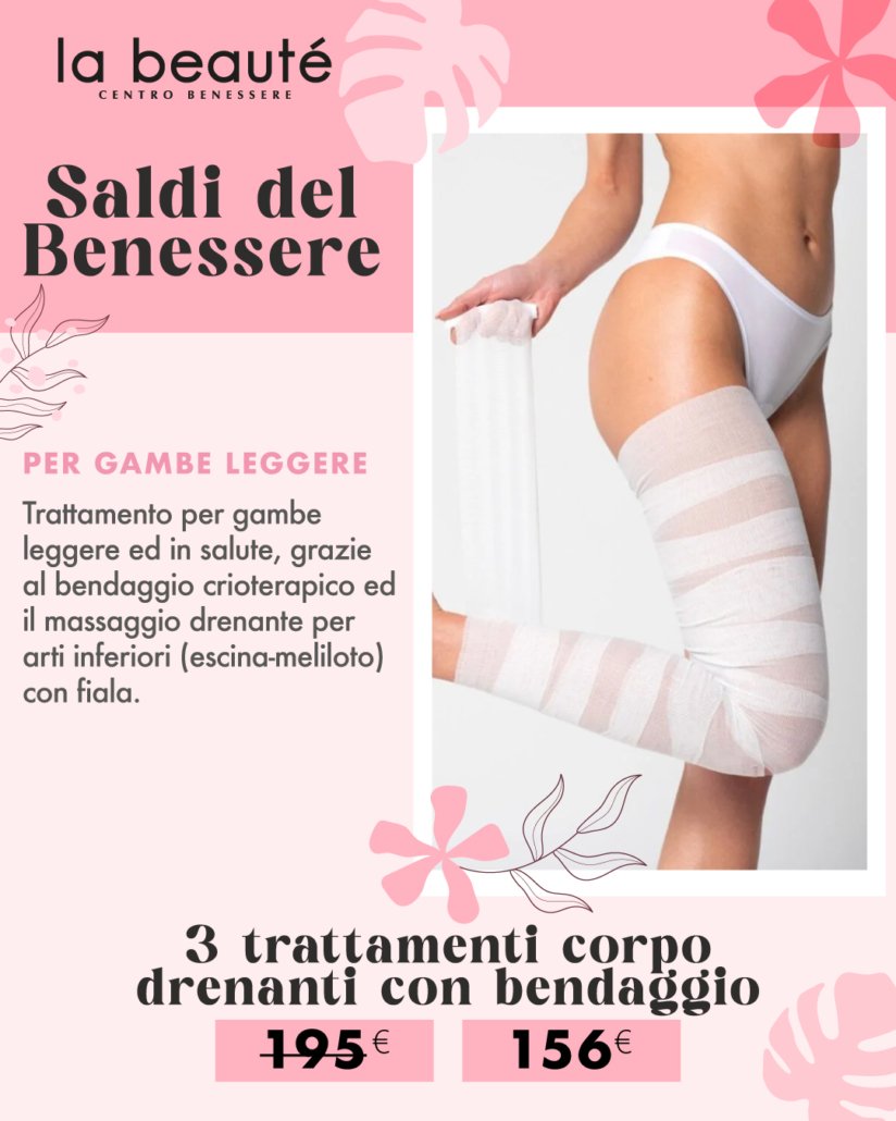 La Beaute - Saldi del Benessere estate 2026 - 3 trattamenti corpo drenanti con bendaggio